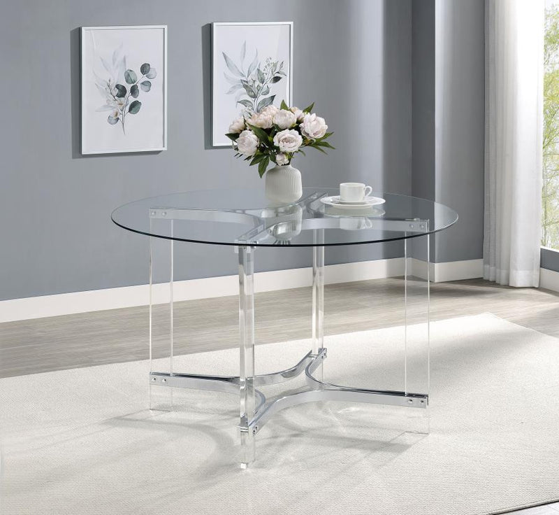 Keeling - Round Glass Top Acrylic Dining Table - Chrome - JaxCo Furniture