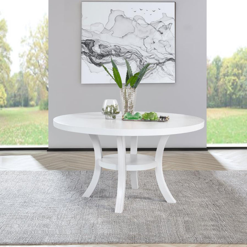 Judd - Round Dining Wood Table With Shelf - Pearl White - JaxCo Furniture