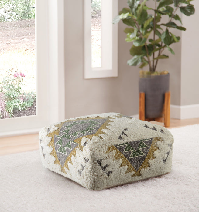 Lyssa - Jacquard Fabric Printed Pouf - Beige - JaxCo Furniture