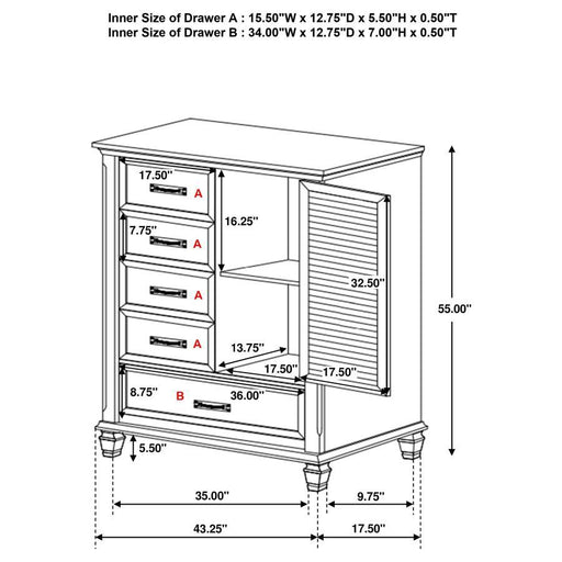 Franco - 5-Drawer Door Chest - JaxCo Furniture