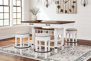 Valebeck - White / Brown - 5 Pc. - Counter Table With Wine Rack, 4 Swivel Stools - JaxCo Furniture