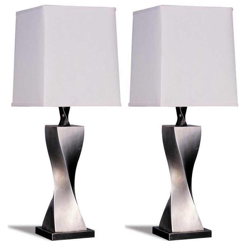 Keene - Tapered Shade Table Lamp Silver (Set of 2) - Distressed Silver - JaxCo Furniture
