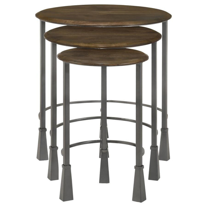 Deja - 3 Piece Round Nesting Table Set - Natural And Gunmetal - JaxCo Furniture