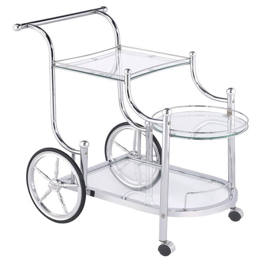 Sarandon - 3-Tier Glass Shelf Metal Bar Cart - Chrome - JaxCo Furniture