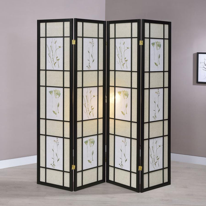 Catabella - 4-Panel Room Divider Folding Shoji Screen Floral - Black - JaxCo Furniture