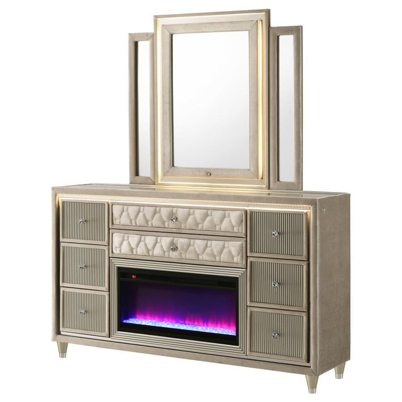 Lorient - 8-Drawer LED Bedroom Flame Box Dresser - JaxCo Furniture