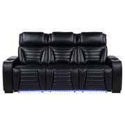 Zuma - Faux Leather Dual Power Reclining LED Sofa - Black - JaxCo Furniture