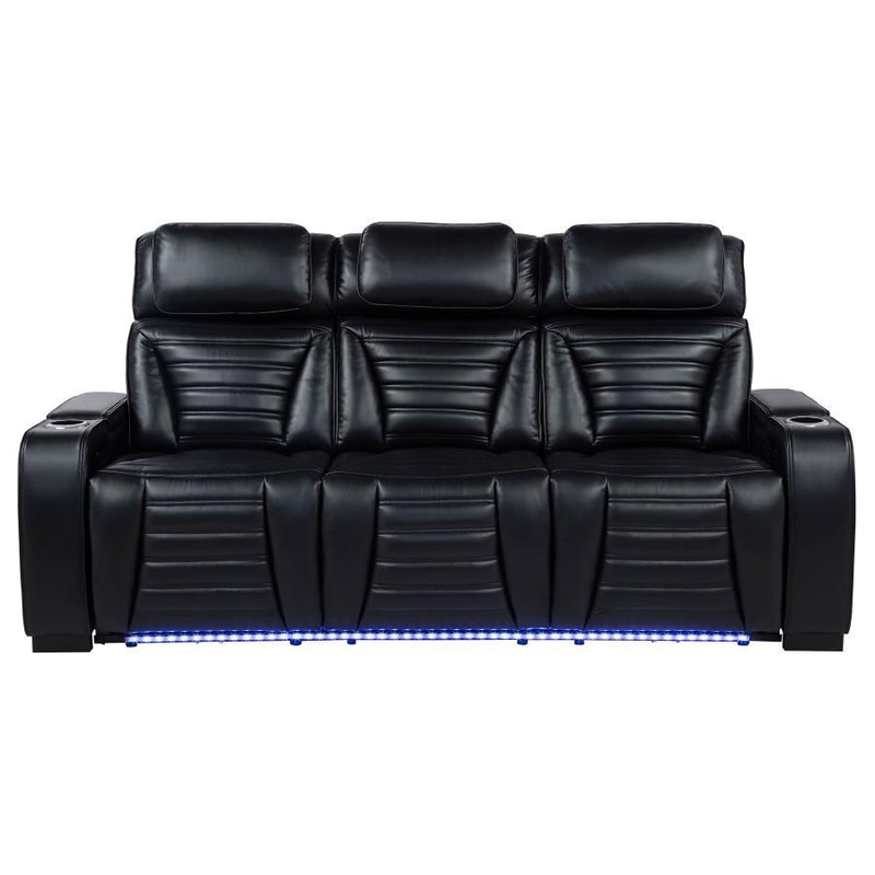 Zuma - Faux Leather Dual Power Reclining LED Sofa - Black - JaxCo Furniture