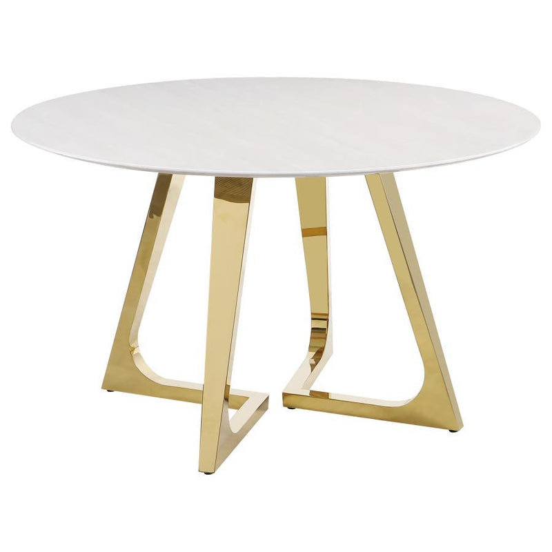 Gwynn - Round Marble Stainless Steel Dining Table - Gold - JaxCo Furniture
