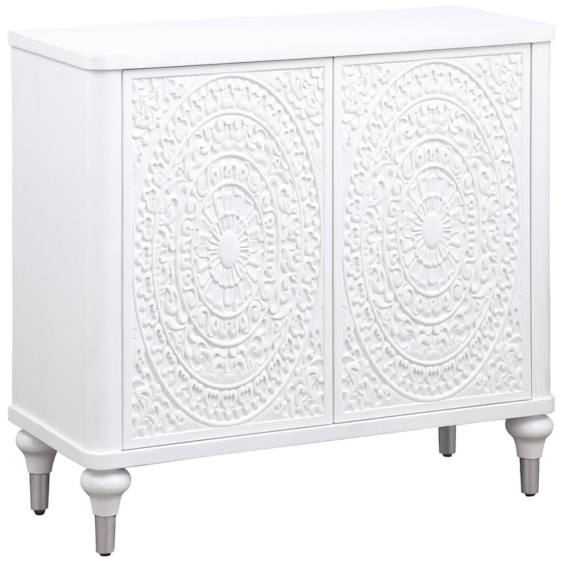 Cardella - 2 Door Mandala Accent Cabinet - Distressed White - JaxCo Furniture