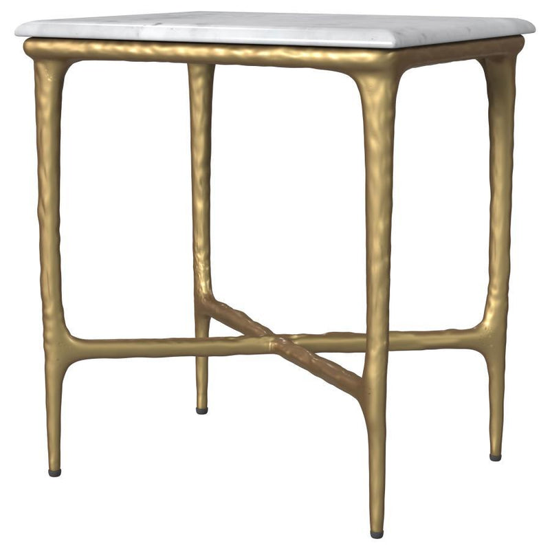 Baldwin - Rectangular Marble Top Side Table - White And Gold - JaxCo Furniture