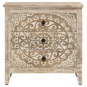Mariska - 3-Drawer Wood Mandala Cabinet - Distressed White - JaxCo Furniture