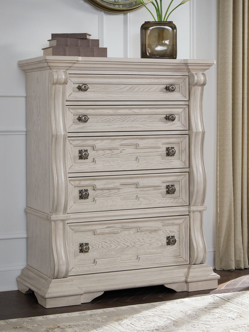 Bruchandi - Antique White - Five Drawer Chest - JaxCo Furniture