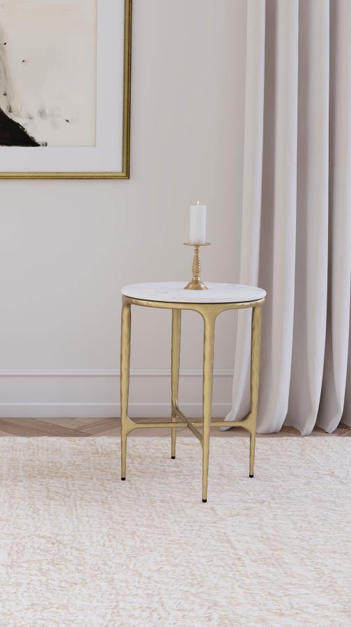 Baldwin - Round Marble Top Side Table - White And Gold - JaxCo Furniture