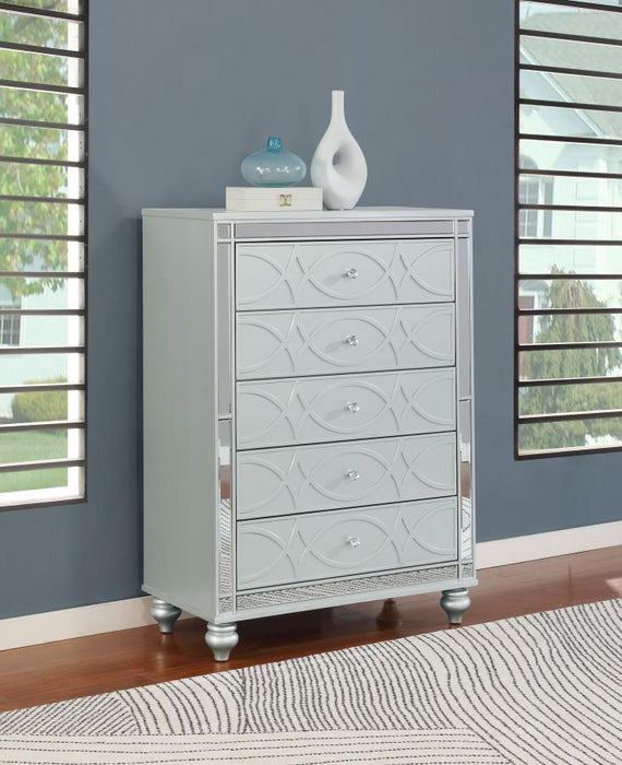 Gunnison - 5-Drawer Bedroom Chest - Silver Metallic - JaxCo Furniture