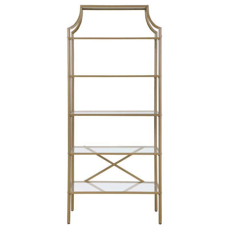 Serena - 5-Shelf Glass Bookshelf - Gold - JaxCo Furniture