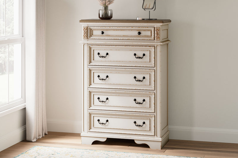 Realyn - White / Brown / Beige - Five Drawer Chest - JaxCo Furniture