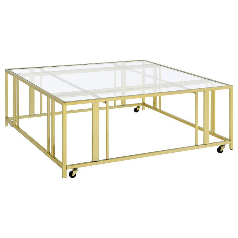 Adri - Square Glass Top Coffee Table With Casters - JaxCo Furniture