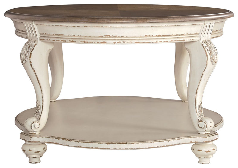 Realyn - White / Brown - Oval Cocktail Table - JaxCo Furniture