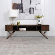 Valna - Wood TV Stand With Sliding Doors - Walnut - JaxCo Furniture