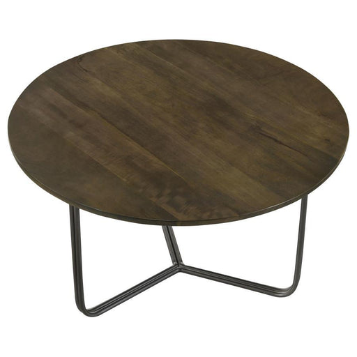 Yaritza - Round Mango Wood Coffee Table - Natural And Gunmetal - JaxCo Furniture