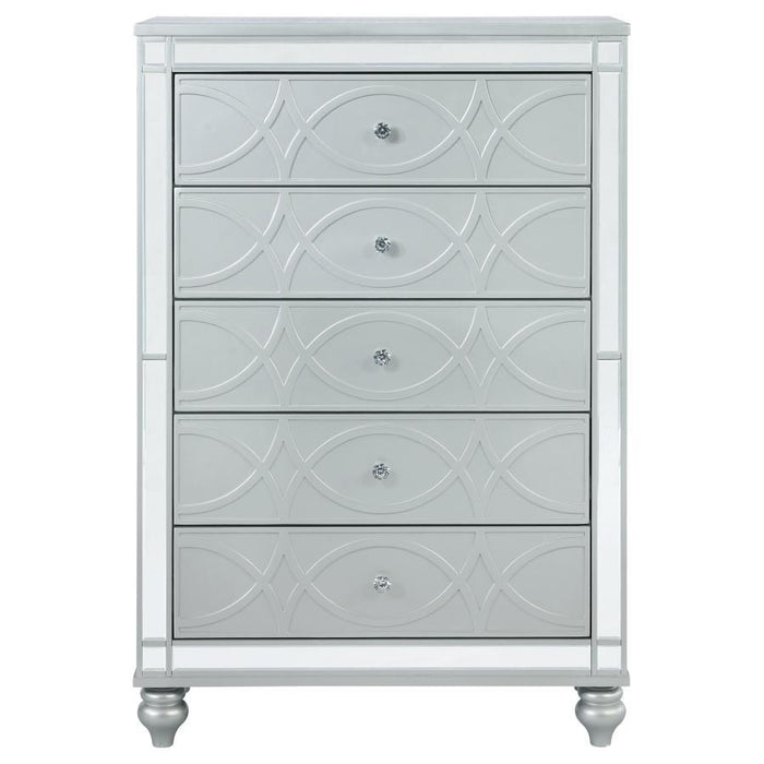 Gunnison - 5-Drawer Bedroom Chest - Silver Metallic - JaxCo Furniture