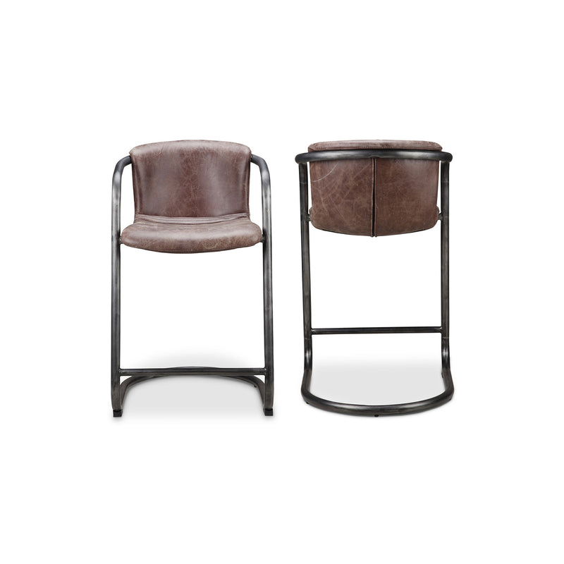 Freeman - Leather Counter Stool (Set of 2) - Grazed Brown - JaxCo Furniture