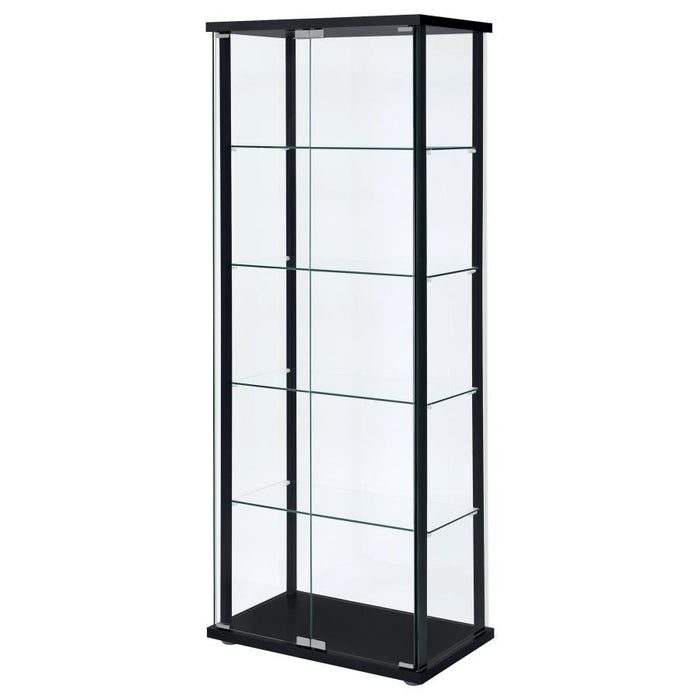 Delphinium - 5-Shelf Clear Glass Curio Display Cabinet - Black - JaxCo Furniture