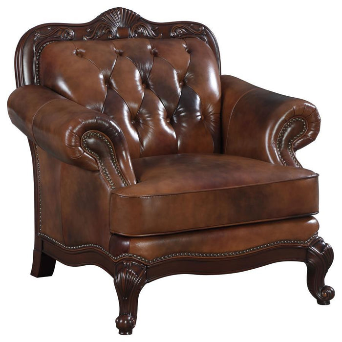 Victoria - Full Leather Upholstered Rolled Arm Chair - Brown - JaxCo Furniture