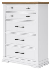 Ashbryn - White / Natural - Five Drawer Chest - JaxCo Furniture