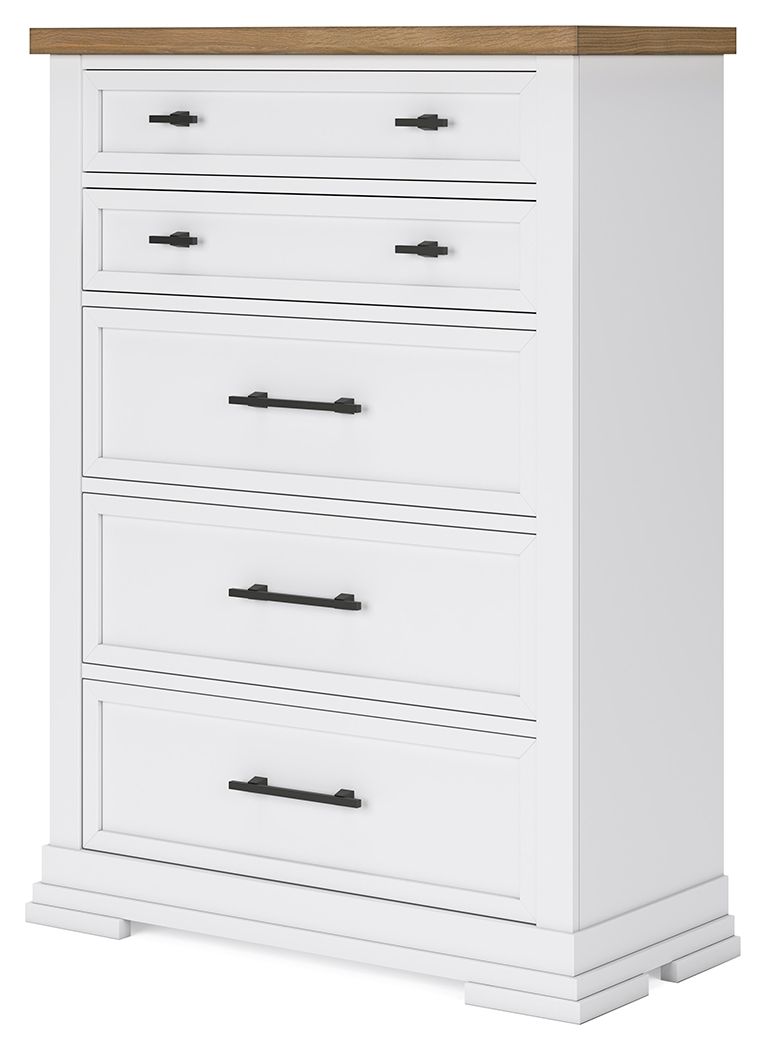 Ashbryn - White / Natural - Five Drawer Chest - JaxCo Furniture