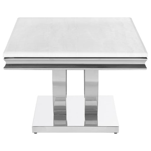 Kerwin - Rectangular Stone Top Coffee Table - White And Chrome - JaxCo Furniture