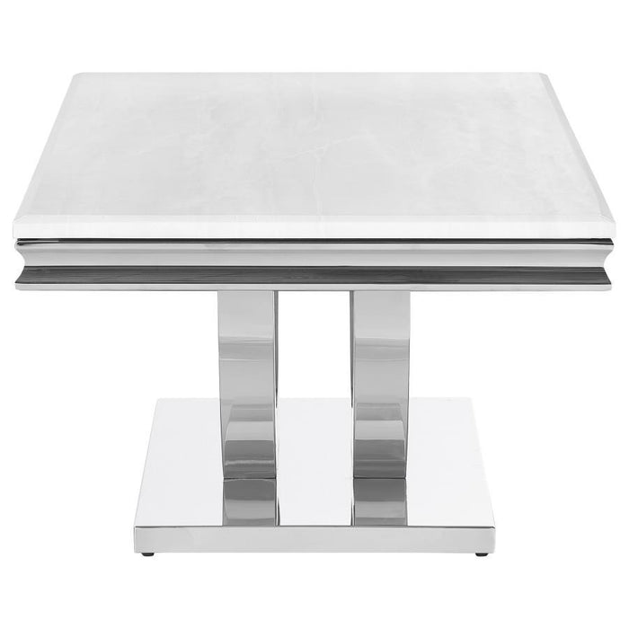 Kerwin - Rectangular Stone Top Coffee Table - White And Chrome - JaxCo Furniture