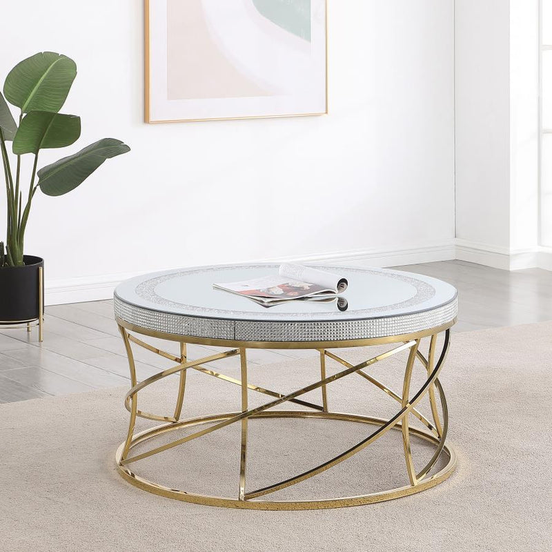 Elise - Round Mirror Top Stainless Steel Coffee Table - Gold - JaxCo Furniture