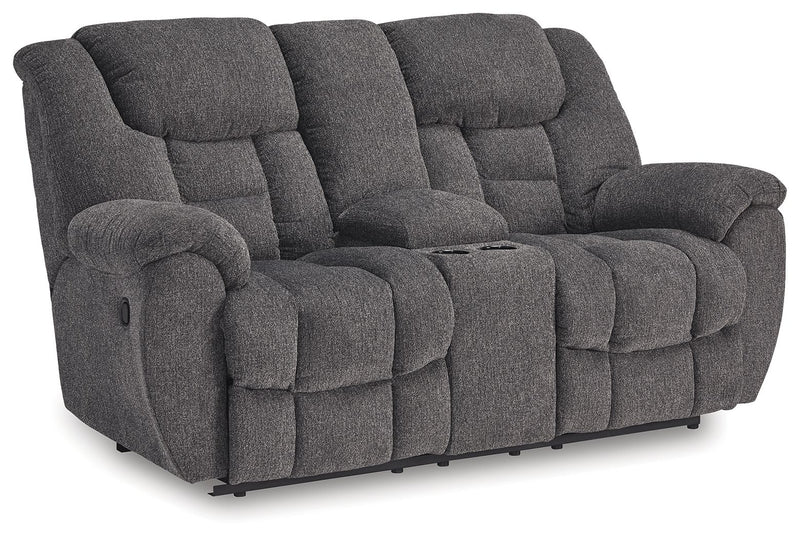 Foreside - Charcoal - Dbl Reclining Loveseat with Console - JaxCo Furniture