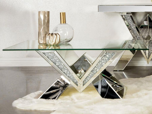 Taffeta - Glass Top Mirrored Acrylic Coffee Table - Silver - JaxCo Furniture