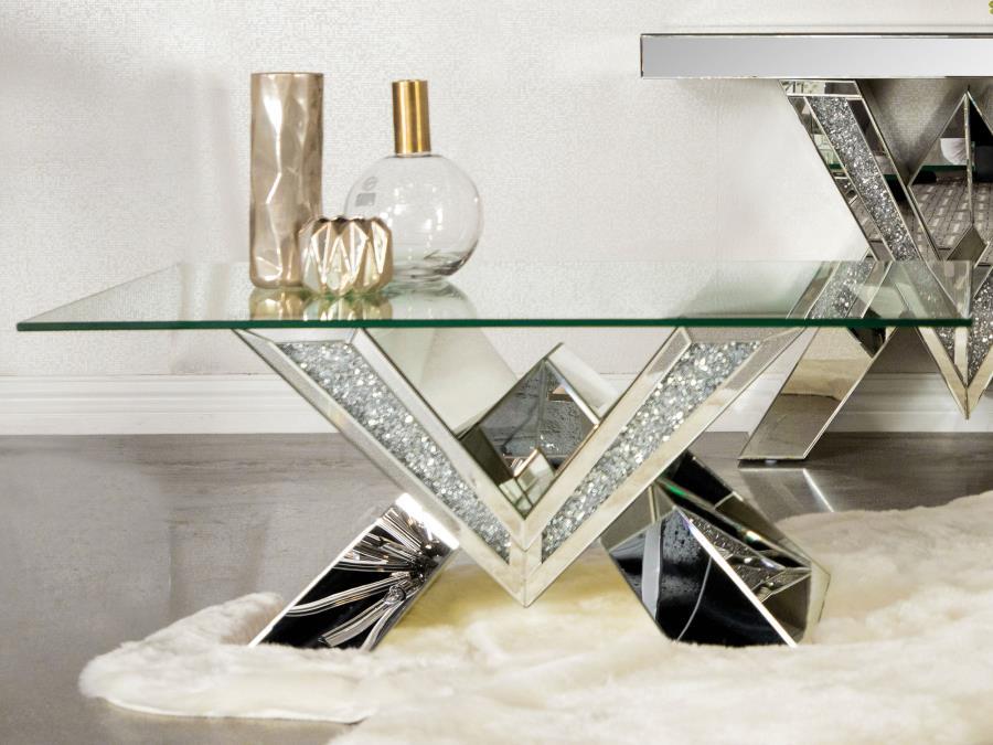 Taffeta - Glass Top Mirrored Acrylic Coffee Table - Silver - JaxCo Furniture