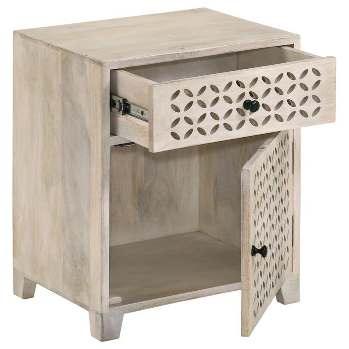 August - 1-Drawer Trellis Pattern Storage Cabinet - White Washed - JaxCo Furniture