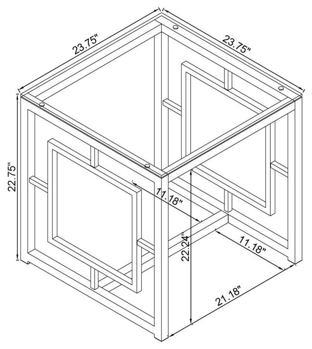 Merced - Square Glass Top Side End Table - Nickel - JaxCo Furniture