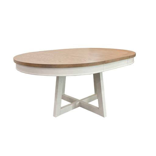 Americana Modern Dining - Round Extendable Dining Table And 4 Upholstered Chairs - Cotton - JaxCo Furniture