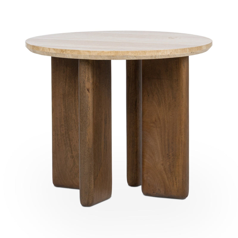 Idella - Travertine Round Table - JaxCo Furniture