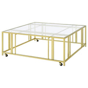 Adri - Square Glass Top Coffee Table With Casters - JaxCo Furniture