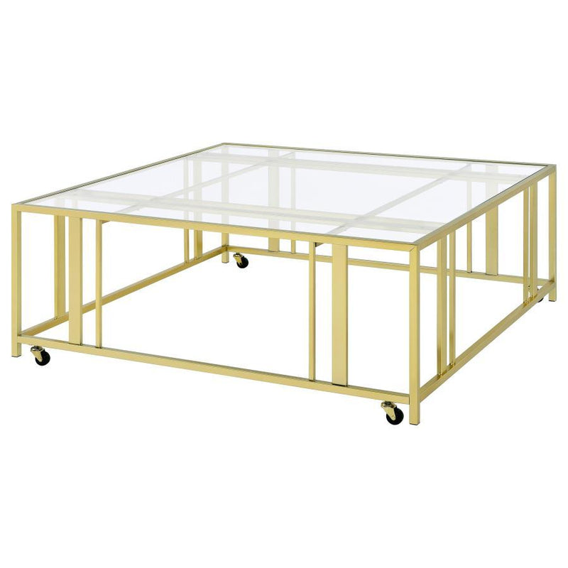 Adri - Square Glass Top Coffee Table With Casters - JaxCo Furniture