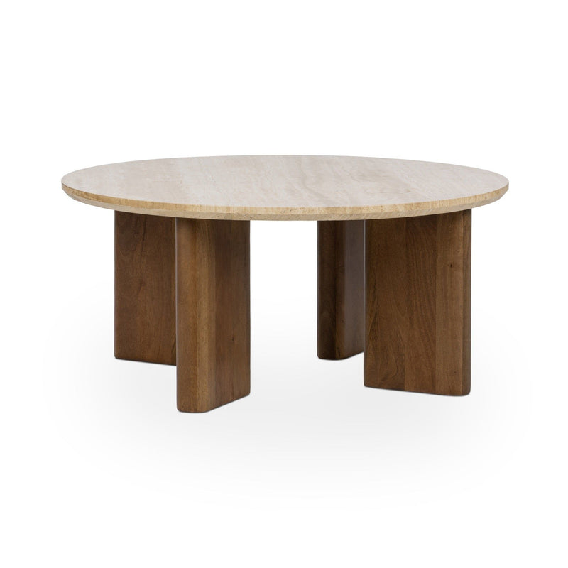 Idella - Travertine Round Table - JaxCo Furniture