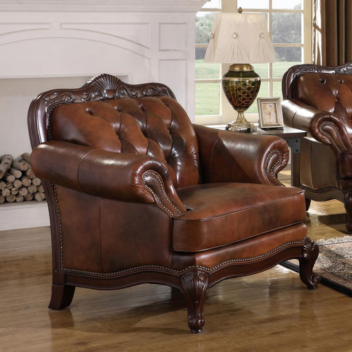 Victoria - Full Leather Upholstered Rolled Arm Chair - Brown - JaxCo Furniture