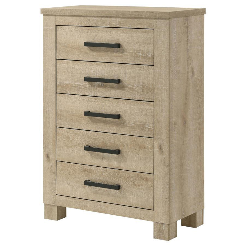 Oakglen - 5-Drawer Bedroom Chest Of Drawers - Weathered Oak - JaxCo Furniture