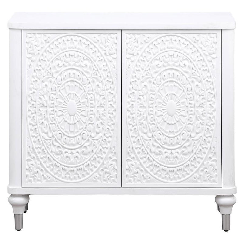 Cardella - 2 Door Mandala Accent Cabinet - Distressed White - JaxCo Furniture