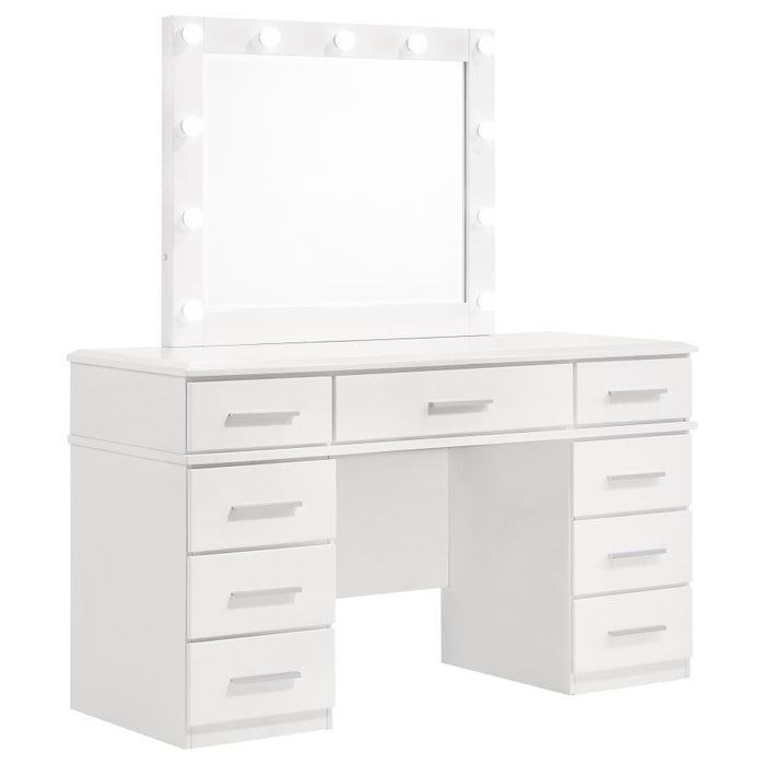 Felicity - 9-Drawer Vanity Table With Lighted Mirror - Glossy White - JaxCo Furniture