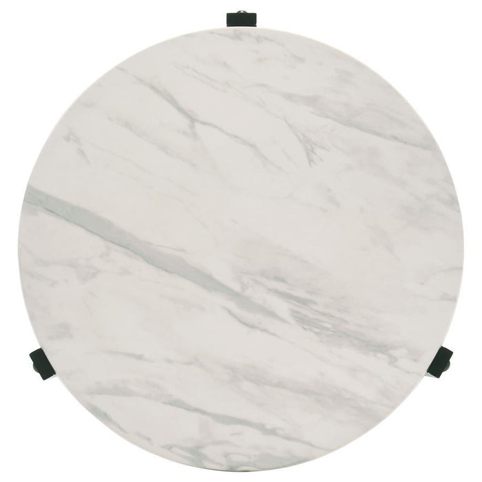 Tandi - Round Faux Marble Side End Table - White And Black - JaxCo Furniture