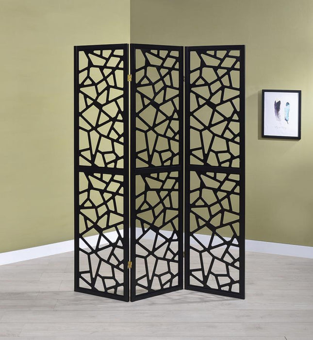 Nailan - 3-Panel Room Divider Folding Screen Open Mosaic - Black - JaxCo Furniture